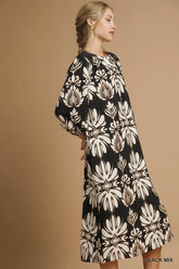Umgee Mix Abstract Floral Print Midi Dress OutfitFlow